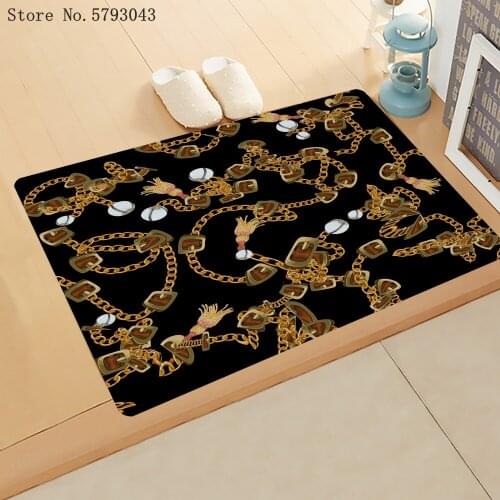 3D Print Golden Chain Doormat Entrance Anti-Slip Mat European Pattern Carpet Vintage Jacquard Doormat Home Door Mat Decoration