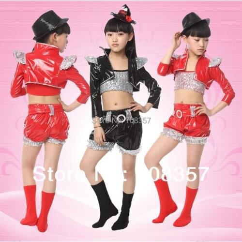 Handsome Child Japanned Soft Leather Hip hop Jazz Dance Four pieces set Modern Ballroom Dance Wear