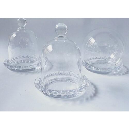 Different Shape Creative Floral Border Glass Base Glass Dome Candle Dust Cover Cake Glass Plate Egg Tart Dish
