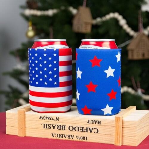 Bottle Cover Independence Day American Flag Print Party Can Cooler Sleeves for Holiday Decoration