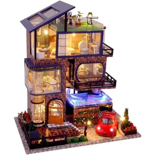 Assemble Diy Doll House Toy Wooden Miniatura Doll Houses Miniature Dollhouse Toys With Furniture Led Lights Kids Birthday Gifts