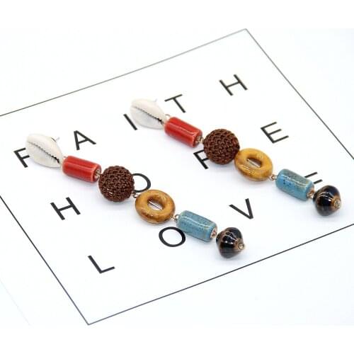 Cingesto Summer Boho Ethnic Ceramic With Shell Drop Earrings For Woman Collection Charms Dangle Earring Accessories Handmade
