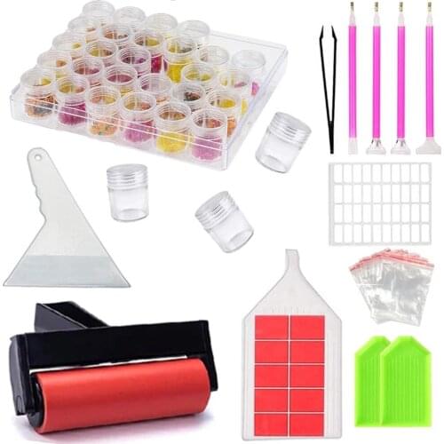 5D Diamond Painting Tools and Accessories Kits Roller Pen Clay Tray Stickers Diamond Embroidery Beads Storage Box Container