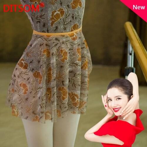 2021 New Flower Printed Gauze Dance Clothes Ballet Dance Shirt and Elegant Skirt Athletics Dancing Suit Classical Dance Wear