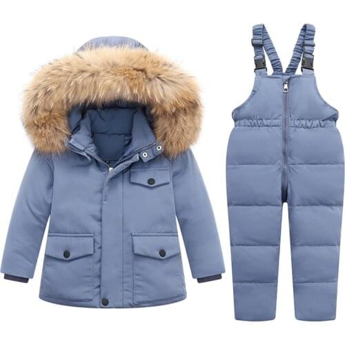 Baby GirlS Clothes 2021 -30℃ Winter Fur Collar Children Clothing Set Warm Boy Snowsuit Ski Suit Thick Down Coat For Babies 1-5Y