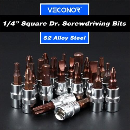 Screwdriver Bits Socket 1/4" Square Drive Pozi Torx Security Bit Socket Bronze-colored