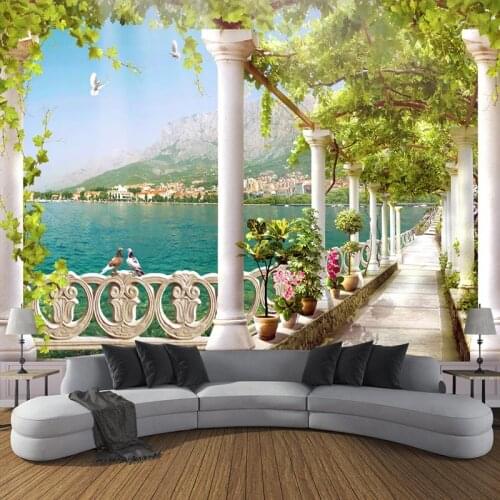 Custom Photo Wallpaper 3D Stereoscopic Space Balcony Lake Scenery Mural Living Room Bedroom Wall Painting Wall Papers Home Decor