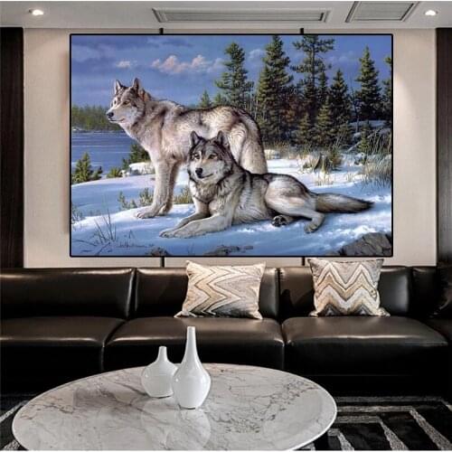 Wolf Poster Snow Landscape Pictures Canvas Painting Wall Art for Living Room Modern Home Decorations Scenery Animal Cuadros