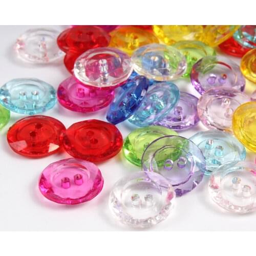100pcs 13mm Mix Colors Resin Buttons Plastic 2-holes Crystal Round button Handmade Garments Material DIY Sewing Apparel Ornament