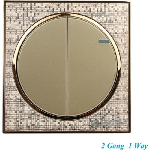 Luxury Champagne Gold Wall Switch 2 Gang 1 Way Single Control Light Switch Round Button Switch Simple and Fashion 86mm*86mm