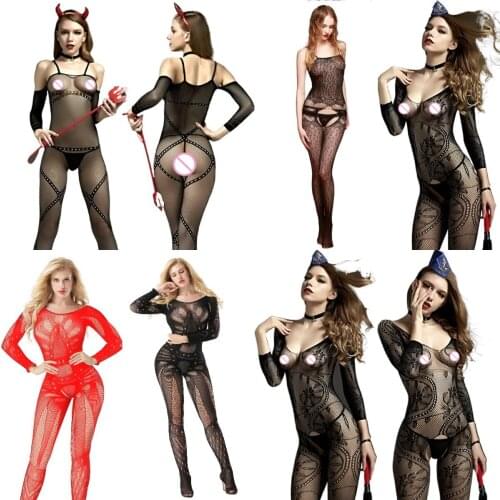 Open Crotch Mesh Tights Sexi Women Jumpsuit Sexy Lingerie Transparent Bodysuit Erotic Underwear Ladies Crotchless Catsuit Sex