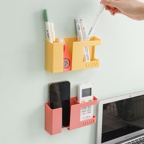 Mobile Phone Charging Rack Stationery Storage Box Wall-mounted Embracing Double-lattice Remote Control Pen Holder Household