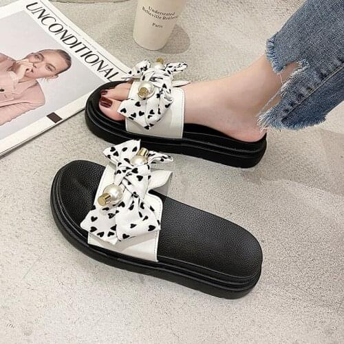 Sweet Bowknot Plus Size Ladies Slippers Summer New Fashion Outer Wear Thick-Soled Beach Slippers