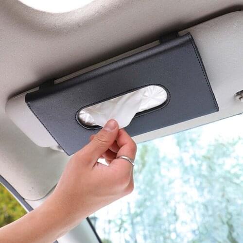 Universal Car Sun Visor Type Tissue Box PU Leather Auto Hanging Removable Tissue Case Holder Napkin Paper Organizer Container