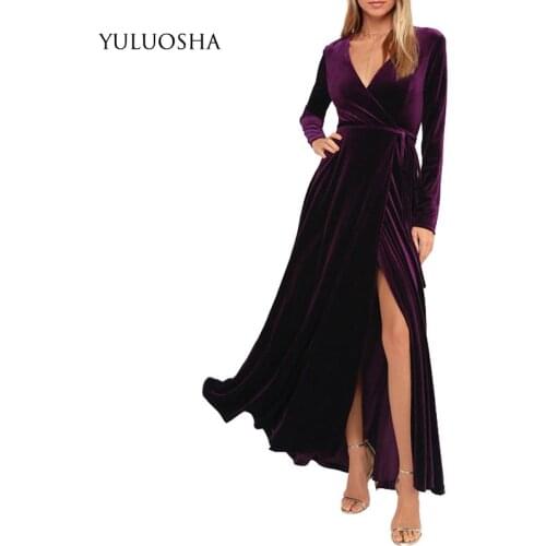 YULUOSHA Mother of The Bride Dresses Velvet A-Line Vintage Burgandy Dress Dresses Mother Groom Plus Size Vestido De Madrinha