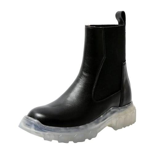 Black Genuine Leather Motorcycle Boots with Fashion Summer Shoes Women Mid Heel High Quality Big Size