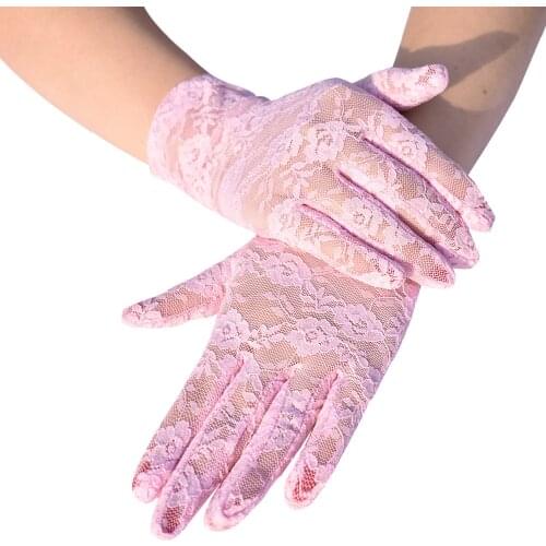 6 Colors Beige Gray Womens Party Formal Gloves Short Pink Lace Gloves Driving Dress With Gloves Purple Wedding Gloves ST387