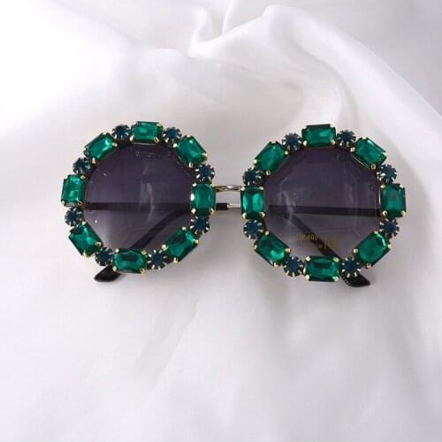 2020 Vintage Fashion Oversized Green Sunglasses Women Famous Luxury Brand Design Sexy Diamond Round Sun Glasses For Female NX