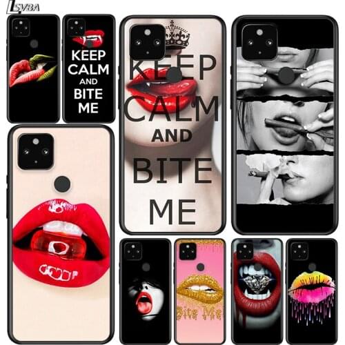 Women Sexy lips Shockproof Cover for Google Pixel 5 5A 4 4A XL 5G Black Phone Case Shell Soft Fundas Coque Capa