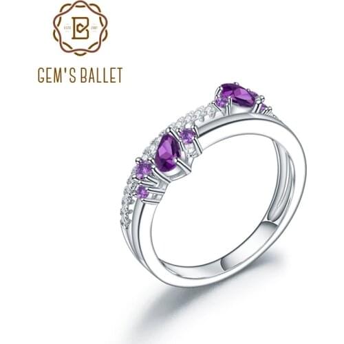 GEMS BALLET Natural Amethyst Birthstone Finger Rings For Women Fine Jewelry 925 Sterling Silver Classic Wedding Band Ring