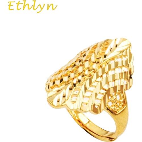 Ethlyn free size Hot Fashion Engagement Rings For Women Vintage Pattern Gold Color Jewelry Wholesale Trendy women ring R38
