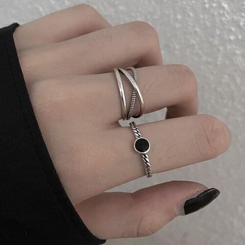 Minimalist Aesthetic Chain Rings for Women Accessories Couples New Fashion Vintage Handmade Geometric Adjustable Jewelry Gifts