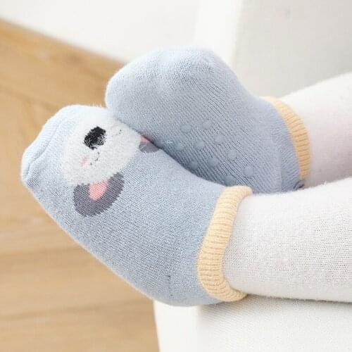 Newborn Infant Winter Non Slip Socks Toddler Boys Girls Baby Cotton Warm Terry Thick Animal Print Ankle Anti Slip Sneakers Socks
