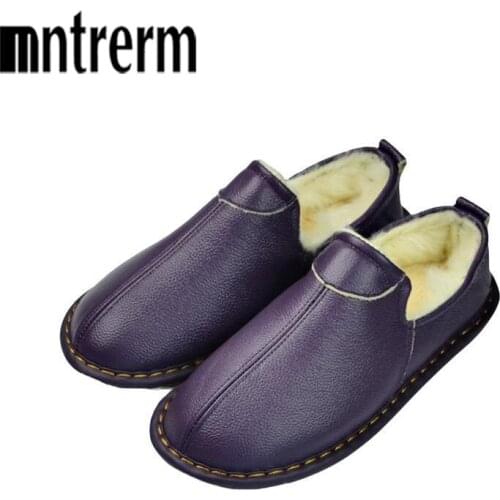 Mntrerm Lovers winter leather warm home indoor non-slip cotton shoes wool cowhide cotton slippers Women And Men