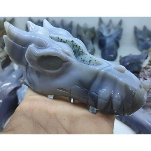 1pc 10-12cm Natural Crystal Stone Agate Hole Dragon Skull Figurines Crystal geodes Home Decor Healing Meditation Reiki Guardian