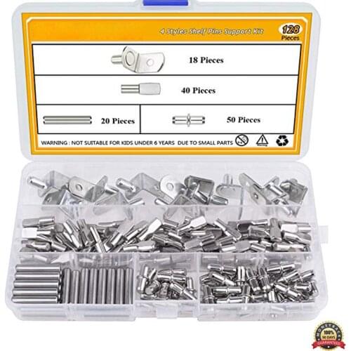 128PCS Nickel Plated Shelf Bracket Pegs Cabinet Furniture Shelf Pins Support Shelf Pegs Nickel Plated Closet Shelf Bracket Pegs