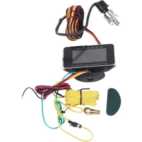 12V/24V 4 in 1 LCD Car Digital ALARM Gauge Pressure Voltmeter Volt Water Temperature Oil Pressure Fuel Gauge Temperature Sensor