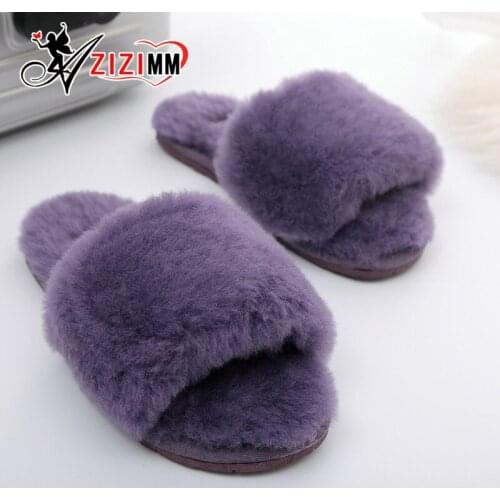 2019 Natural Sheepskin Slippers Fashion Winter Open Toe Women Indoor Slippers Fur Warm High Quality Wool Soft Plush Lady AWM137