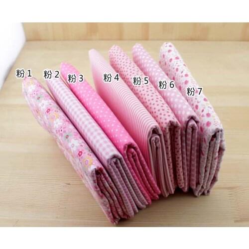 Pink Floral Dot Plaid Handmade Cotton Fabric for DIY Craft Dolls Sewing Tissue Patchwork Scrapbooking Cloth 50*50cm 7 pcs