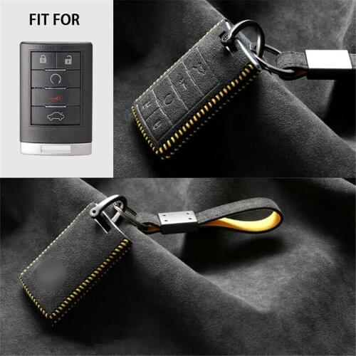 Suede Leather Remote Start Car Key Fob Cover Case Protector Holder Auto Accessories For Cadillac DTS STS Escalade CTS SRX XTS