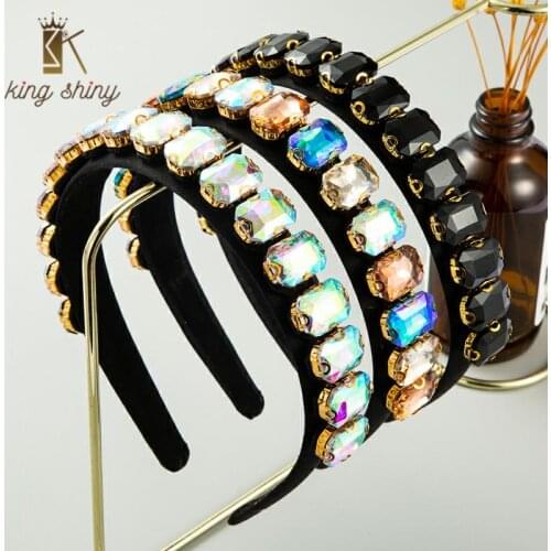 Baroque Full Multi Color Crystal Headband for Woman Luxurious Geometric Square Rhinestone Hair Hoop Woman Party Hair Accessories