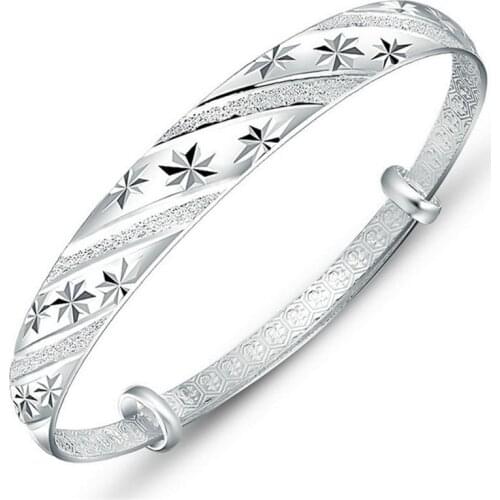 Fashion Romantic Gypsophila Star Adjustable Bangle 925 Silver Color Bracelet Bangle for Women Fine Jewelry Gift