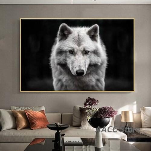 One Piece Grey Wolf Prints Canvas Painting Black White Photography Poster Cuadros for Wall Decor Art for Room Home Decoration