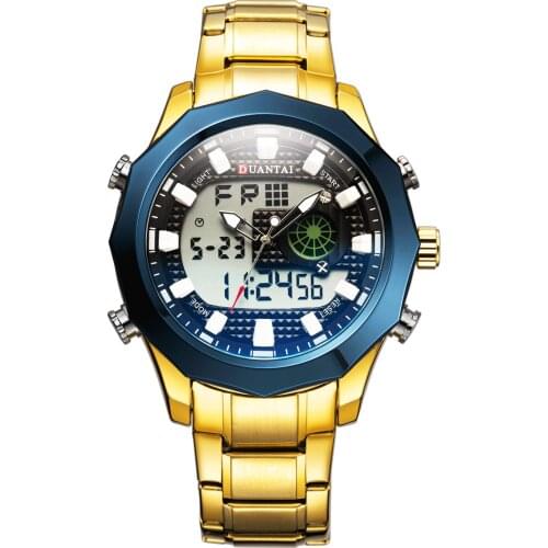 Duantai Steel Belt Multifunctional Double Movement Mens Watch Electronic Watch Sports Watch Waterproof Luminous Quartz Watch