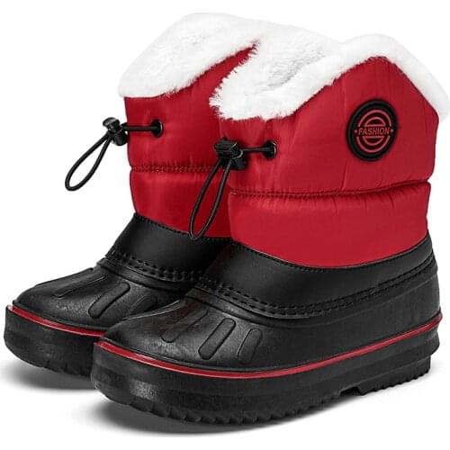 Kids Winter Plush Warm Boots Red Boot For Grils Childrens Waterproof Boot Sand-proof Cotton Shoes Waterproof Child Shoes