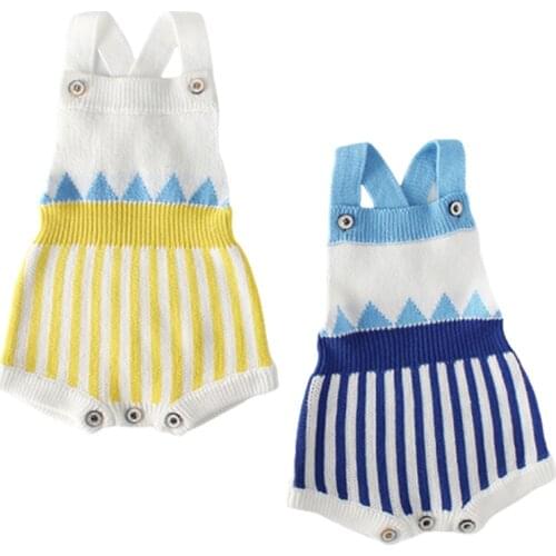 Baby Knitted Rompers Newborn Boys Girls Romper Stripe Sleeveless Jumpsuit One-piece Outfits Baby Clothes Jumpsuit 0-24months