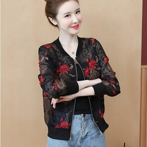 Floral Chiffon Cardigan Sun Protection WomenS Clothes Spring Summer Zipper Baseball Cardigan Jacket Windbreaker Coat 2021