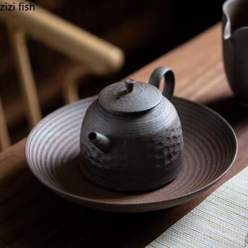Stoneware Teapot Pitchers Ceramics Kung Fu Tea Set Handle Teapot with Base Plate Tea Making Equipment Water Jug Tea Supplies