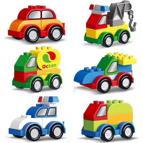 DIY the new Assemble Building Blocks Compatible Big Particle Blocks City Traffic Car Model Brick Trailer Car Toys For Children