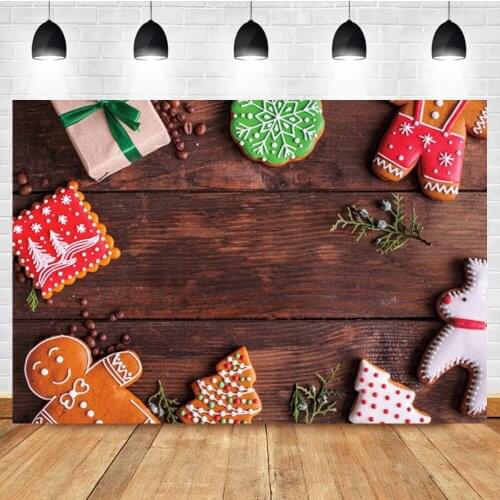 Laeacco Wooden Board Cartoon Christmas Tree Reindeer Gift Baby Portrait Photo Background Photographic Backdrop For Photo Studio