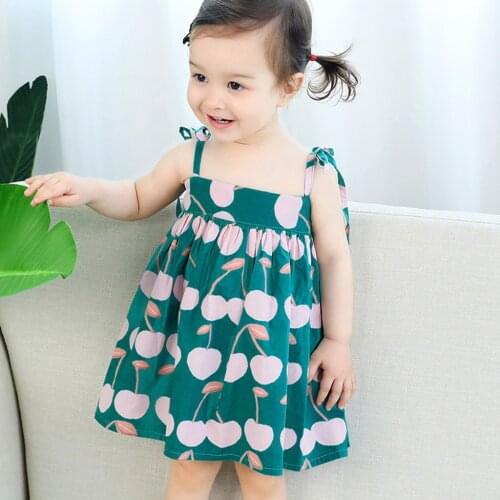 Girls summer dresses litchi printed sleeveless princess dress princess green small fresh cotton hot sale clothes платье летнее 0