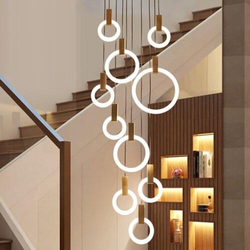 New Modern Black LED chandelier staircase Lighting For Staircase large chandelier Lobby Villa Decoration ring chandelier