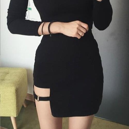 Mini Bodycon Short Skirt Slim Clubwear KLV Women Summer Harajuku Sexy Irregular High Waist Bandage Skirt Female Black Gothic