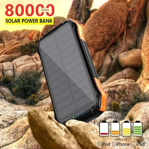 80000mAh Multi-function solar waterproof power bank supply with dual USB Type-c ports Outdoor portable for Android lphone