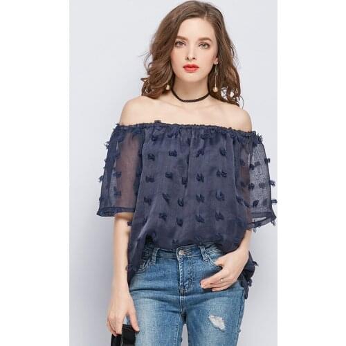 Fashion woman loose blouse sexy slash neck female casual top solid blue beige womans blousa