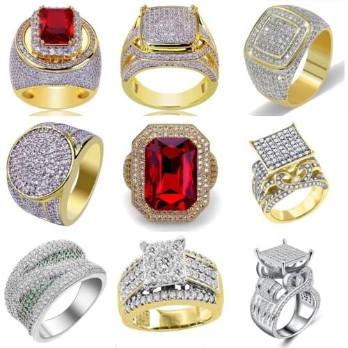 Fashion Bling Bling Rings for Men Women Metal Big Stone Geometric Square Finger Ring Big Gold Color Large Hearts Mens Ringen